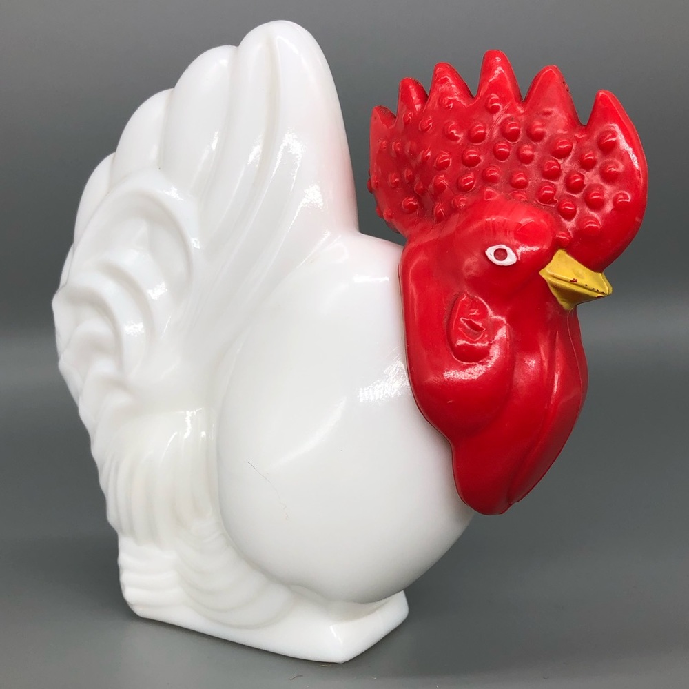 Vintage Avon Chanticleer Rooster Cologne Bottle Milk Glass Red Head 1970s